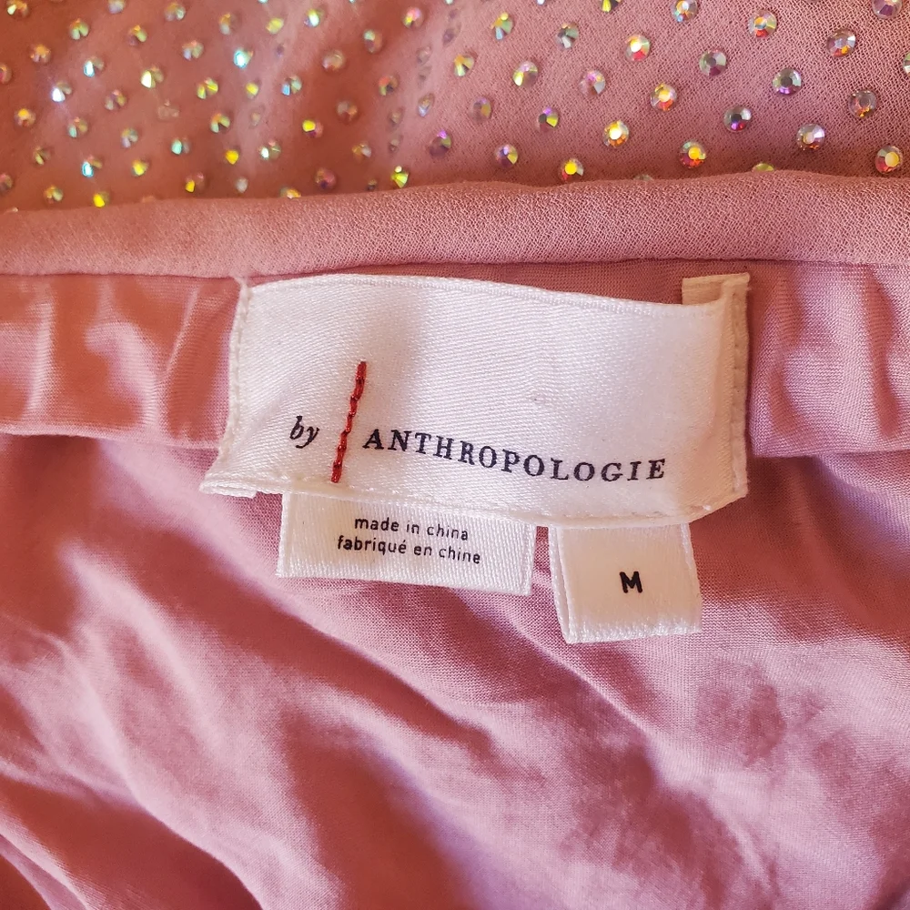 ♧ Antropologie Iridescent Pink Rhinestone Midi Skirt Size Medium